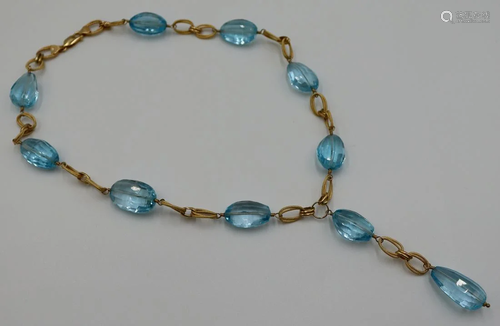 JEWELRY. Italian 14kt Gold & Blue Topaz Necklace.