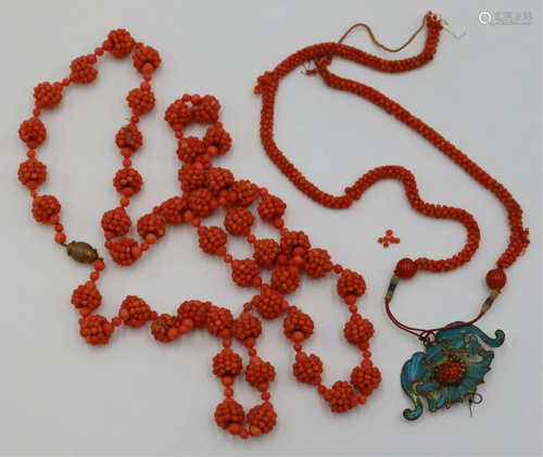 (2) Victorian Coral Beaded Necklaces.