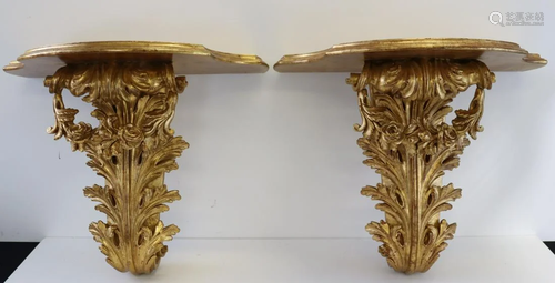 A Large Pair Of Italian Carved And Giltwood Wall