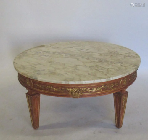 Antique Carved Paint & Gilt Decorated Marble Top