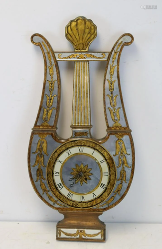 Midcentury Mirrored Lyre FormClock