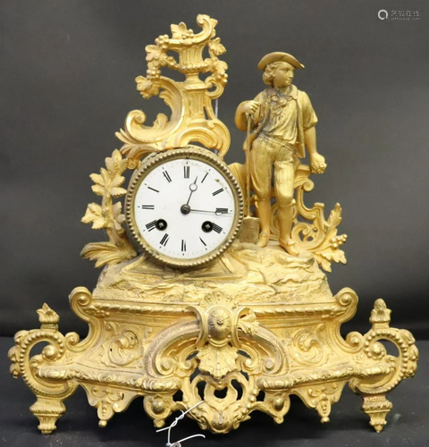 Antique French Bronze Figural Clock Together