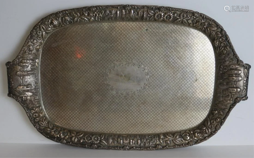 STERLING. Heavily Chased Sterling Serving Tray.