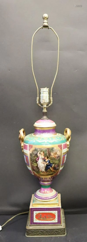 Antique Vienna Style Porcelain Pictorial Urn.