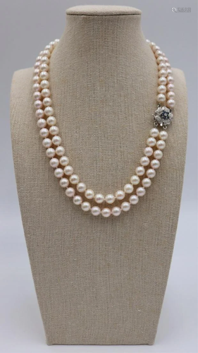 JEWELRY. Double Strand Pearl Necklace with 14kt