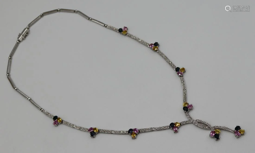 JEWELRY. 14kt Gold, Diamond & Colored Gem Necklace