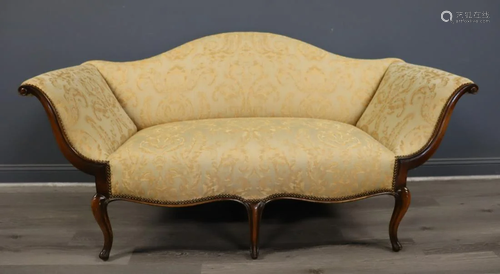 Antique Louis XV Style Wing Arm Upholstered Settee