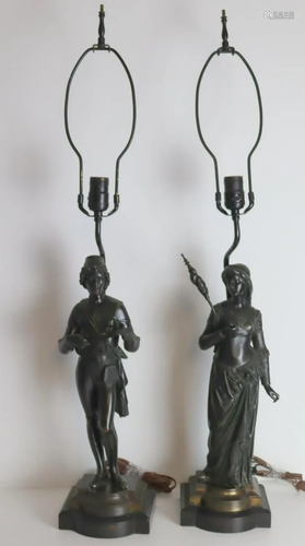 2 Finely Executed Bronze Figures As lamps .