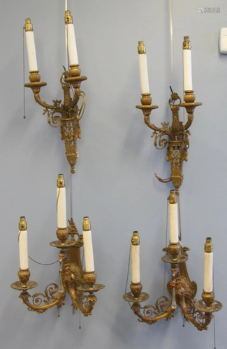 2 Pairs Of Antique Caldwell Quality Gilt Bronze