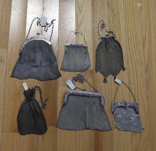 Silver. Assorted Grouping of Silver Mesh Purses.