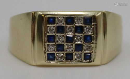 JEWELRY. 14kt Gold Sapphire & Diamond Checkerboard