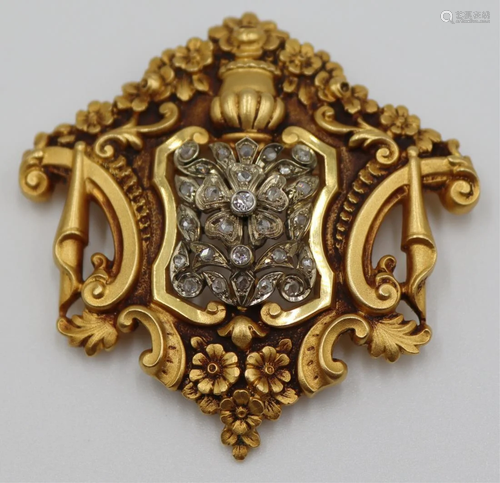 JEWELRY. Continental 14kt Gold and Diamond Brooch.