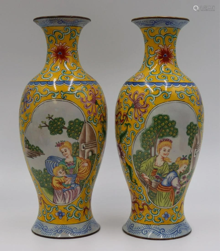 Pair of 19th/20th C Enamel Vases.