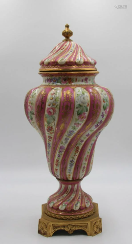 Sevres Bronze Mounted Porcelain Lidded Urn.