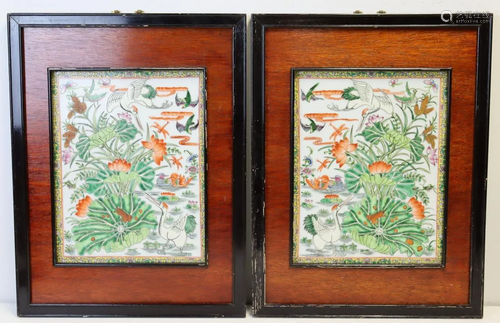 Pair of Framed Chinese Enamel Decorated Porcelain