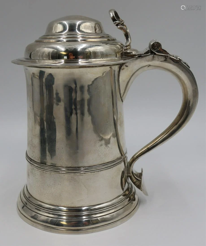 SILVER. Mid 18th C English Silver Tankard.