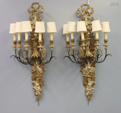 A Vintage Pair Of Large Carved And Gilt Ribbon