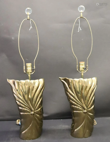 Midcentury Pair Of Gilt Metal Lamps.