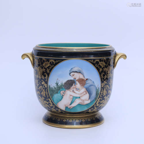 AN UGYEN GLAZED WESTERN FIGURES PATTERN PORCELAIN DOUBLE EARS ZUN