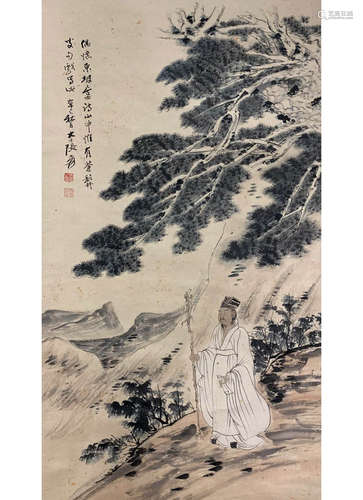 A CHINESE FIGURE PAINTING, ZHANG DAQIAN MARK