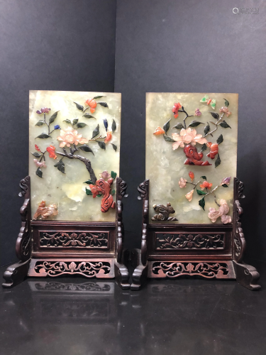 A Pair of Zitan Framed Table Screen