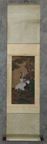 SHEN SHUAN: INK AND COLOR ON SILK PAINTING 'CRANES'