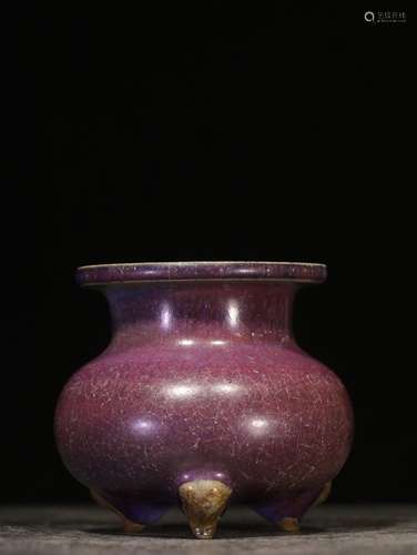 JUN WARE PURPLE GLAZED TRIPOD CENSER