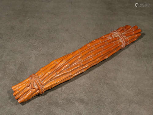 HUANGYANG WOOD CARVED 'BUNDLED BAMBOO' PAPER WEIGHT