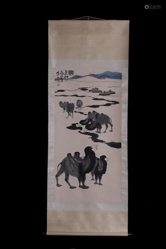 WU ZUOREN: INK AND COLOR ON PAPER PAINTING 'CAMELS'