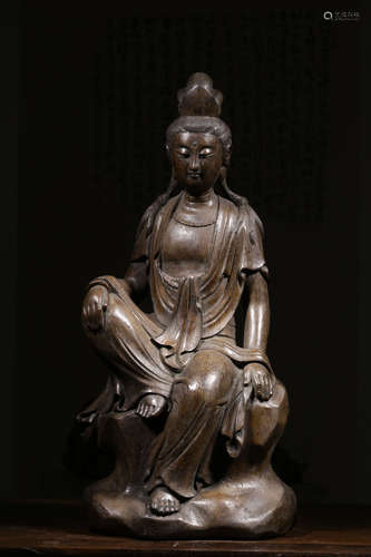 BAMBOO CARVED 'GUANYIN' SEATED FIGURE