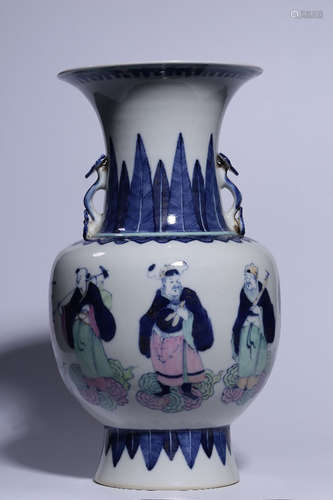 DOUCAI 'EIGHT IMMORTALS' VASE WITH HANDLES