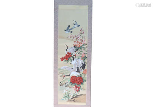 A CHINESE FLOWERS AND CRANE PAINTING