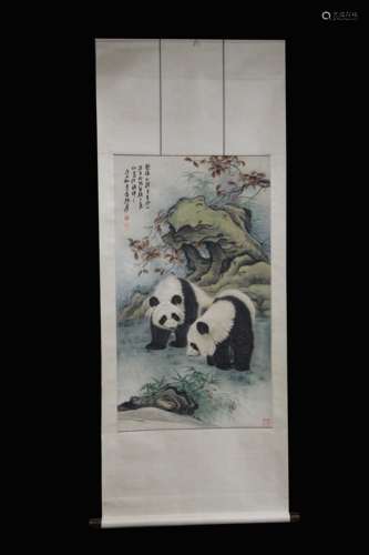 ZHANG DAQIAN: INK AND COLOR ON PAPER PAINTING 'PANDAS'