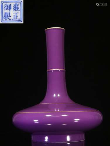 MONOCHROME PURPLE GLAZED COMPRESSED VASE WITH LONG NECK