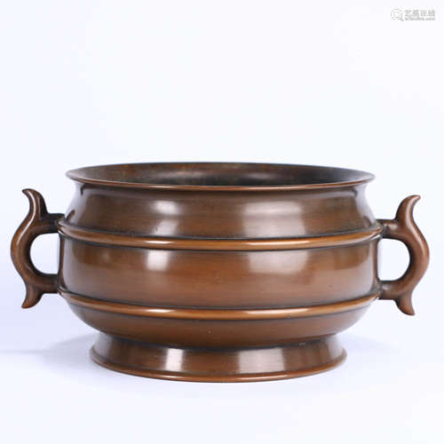 A DOUBLE EARS COPPER INCENSE BURNER