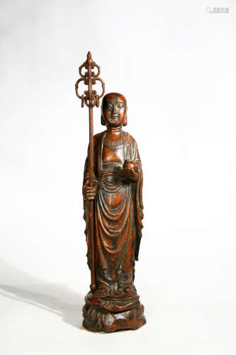 Chinese Agarwood Carved Xuanzang Statue