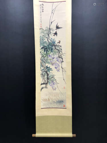 Chinese Jiang Handing'S Flowers And Birds Painting On Paper