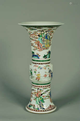 Chinese Qing Dynasty Kangxi Period Famille Rose Porcelain Figures Story Pattern Vase