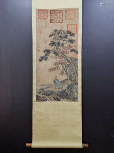 Chinese Liang Kai'S Painting On Silk