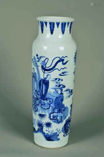 Chinese Exquisite Blue And White Porcelain Figure Story Pattern Bottle
