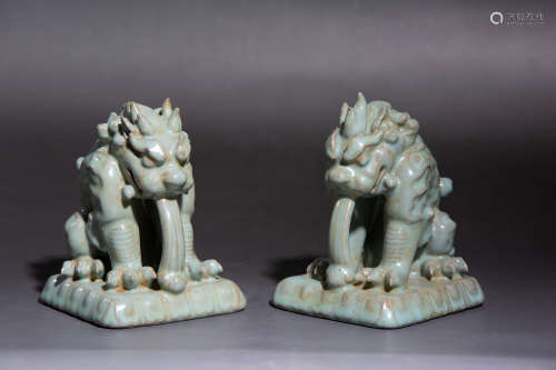 Chinese Pair Of Celadon Porcelain Animals