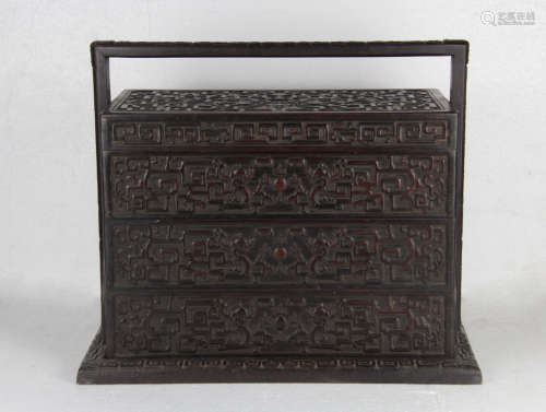 Chinese Zitan Rosewood Wooden Carving Dragon Pattern Box