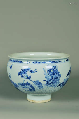 Chinese Blue And White Figures Story Pattern Porcelain Bowl
