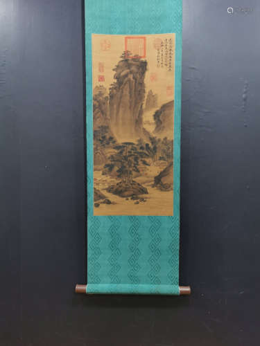 Chinese Su Shi'S Landscape Painting On Silk Landscape Figures
