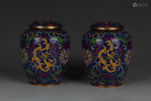 Chinese Pair Of Cloisonne Tea Jars
