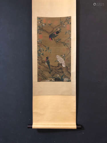 Chinese Wu Yuanyu'S Flowers And Birds Painting On Silk