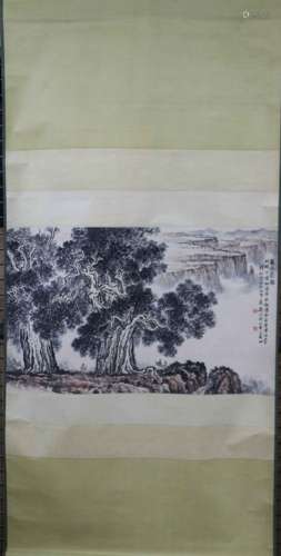 QIAN SONGYAN: INK AND COLOR ON PAPER PAINTING 'LANDSCAPE SCENERY'