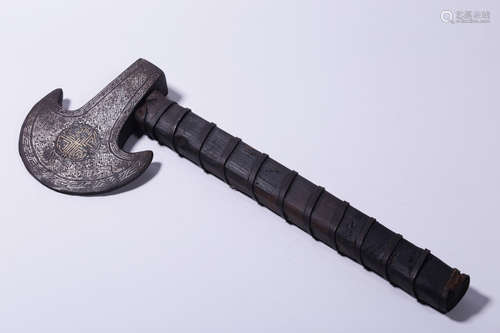 SILVER INLAID IRON AXE