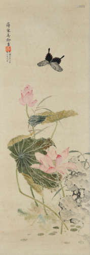 A CHINESE FLOWER AND BUTTERFLY PAINTING, SONG MEILING MARK