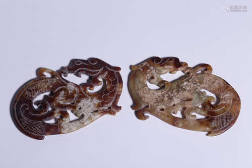 PAIR OF HETIAN JADE CARVED 'CHILONG' PENDANTS